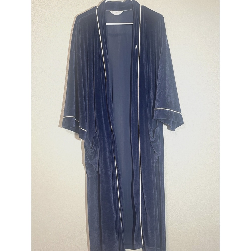 VTG 80S Christian Dior Velour Robe Mens OS Blue Logo Luxury Loungewear